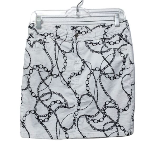 CACHE Chain Print White Denim Mini Skirt 4 - Picture 7 of 7